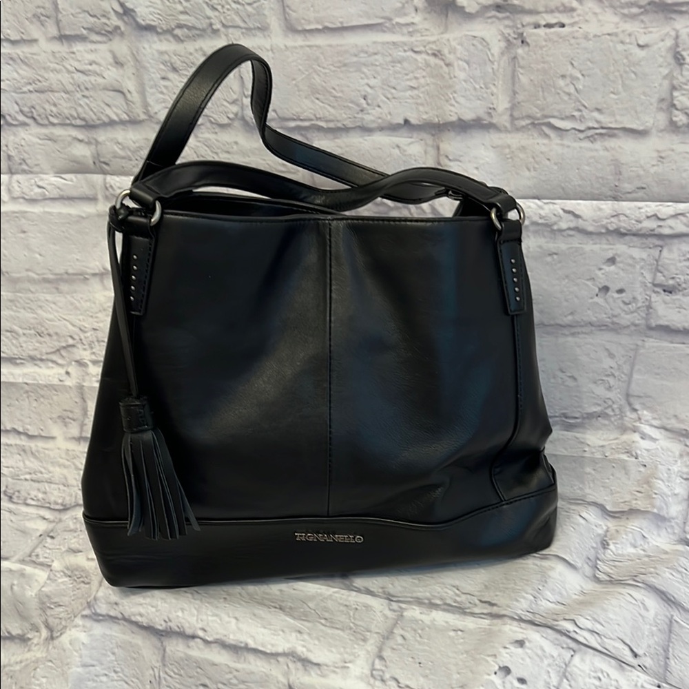 Tignanello Black Shoulder Bag with Metallic Accents